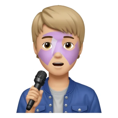 Justin Bieber, around 16, casual clothes, singing into mic sticker