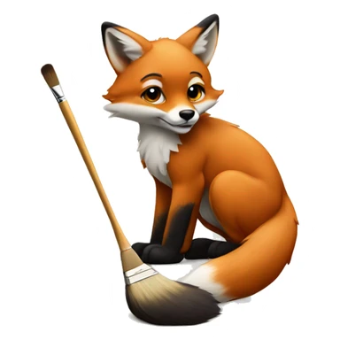 The fox cub paints with a brush sticker