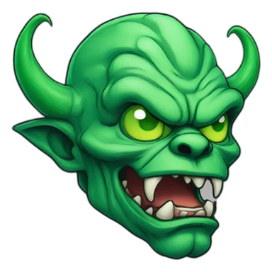 demons head of green evil monster, in the style of detailed comic book art, heavy outlines sticker