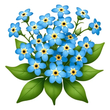 luxuriant, big bouquet Forget-Me-Not flower, stem, leaf sticker