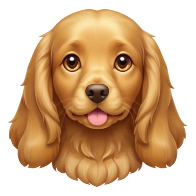 Cinematic Cute Gold Cocker Spaniel Portrait Emoji, Head tilted playfully and inquisitively, showcasing a silky, golden coat with a natural sheen, round, sparkling brown eyes filled with curiosity, Simplified yet irresistibly adorable features, highly detailed, glowing with a warm, friendly glow, high shine, affectionate and lively, stylized with a touch of whimsy, bright and endearing, soft glowing outline, capturing the essence of a mischievous yet loving pup, so playful it feels like it could bound out of the screen and into your arms! sticker