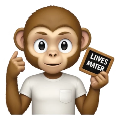 Monkey in a white shirt with a blm sign sticker