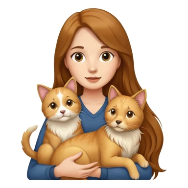 Woman with long brown hair holding a golden retriever dog and three cats sticker