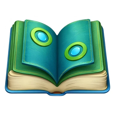 green and blue book with an abstract symbol on it sticker
