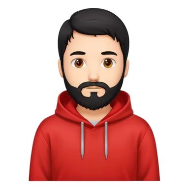 frontend developer doing coding, his hair is black with beard and red hoodie sticker