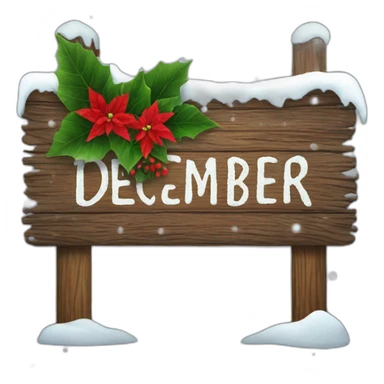 Wood sign with inscription december and poinsettia with snow on sign  sticker