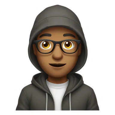 A young man with clear frame glasses and cap and hoodie with gang sign hand pose sticker