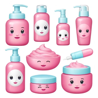 a collection of bright pink soft baby skincare and coqquette sticker