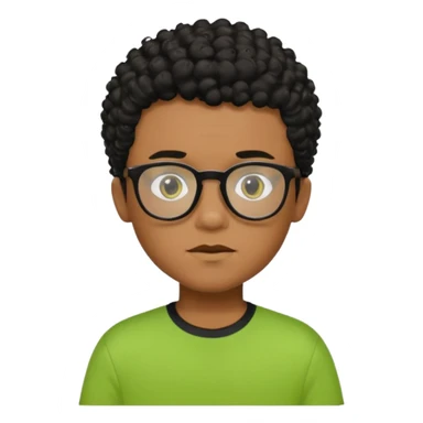 Menino pardo com cabelo curto cacheado preto raspado dos lados, de óculos preto e blusa verde e amarela sticker