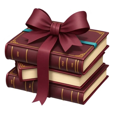 burgundy books stacked up and tied together by a burgundy bow sticker