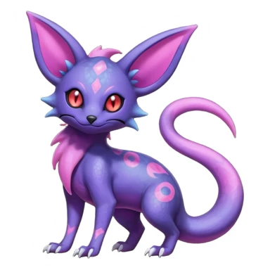 Rare epic aesthetic iridescent spooky gloomy colorful Salandit-Zorua-Espeon-Genet-species-Fakemon-hybrid-creature, with markings, full body sticker