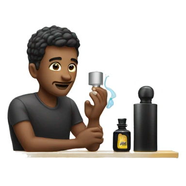 Guy applaying perfume sticker