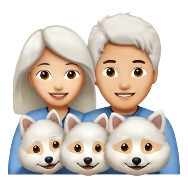a young asian couple with a Samoyed  sticker