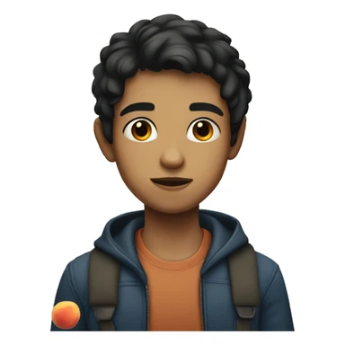 Dark haired boy with peaches behind him sticker