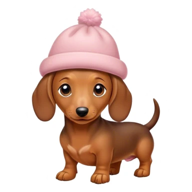 Small and tiny dachshund in cozy shoes and little pretty hat. sticker