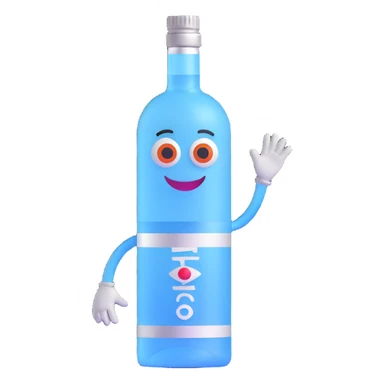 3D vodka bottle character with eyes, smile, arms and legs sticker