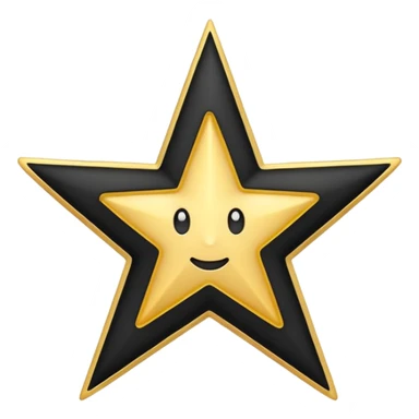 Create a high-quality emoji icon with a black circular background, a white five-pointed star in the center, and a thin golden outline around the circle. The design should be minimalistic, modern, and in emoji style, suitable for use in messaging apps. sticker