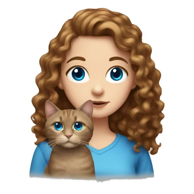 White Girl with long curly brown hair with a brown cat and blue eyes sticker