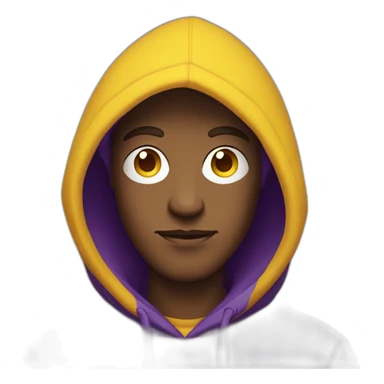 a man in a purple hoodie with a blank yellow sphere head sticker