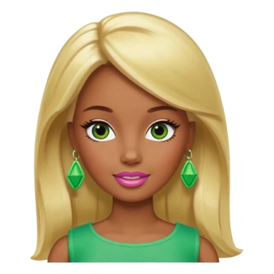 Brown skin blonde hair Barbie with green on her face  sticker