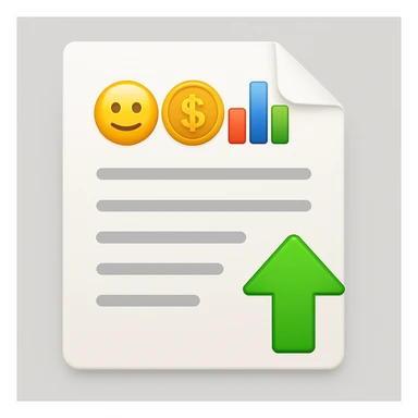 Change the upward arrow at the bottom right of the document to green, keep the rest of the emoji the same. The style is a document emoji with an upward arrow at the bottom right. sticker