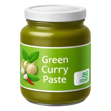 A jar of green curry paste with label sticker