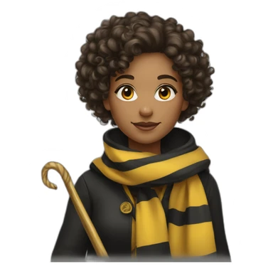 Curly hair girl in hufflepuff with scarf and wand sticker