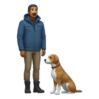 Man with dog in snow sticker