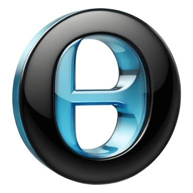 Photo of a 3d made of glass letter "О", black solid background, symmetrical sticker