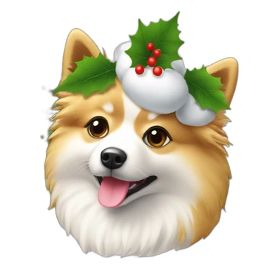 Japanspitz weiß mit weihnachtsmütze und blatt sticker