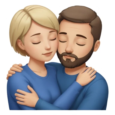draw a man and a woman hugging each other passionately. looking toward each other. woman has short hair. man has short hair and beard. draw them with closed eyes. sticker