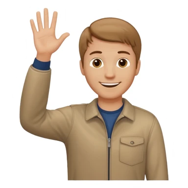 A white man in casual clothes, standing, waving his hand, with light brown hair sticker