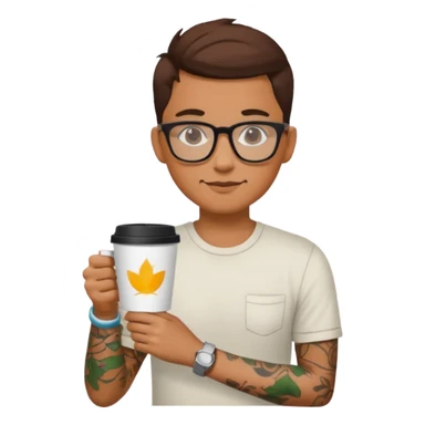 gözlük takan, dövmeli ve elinde kahve tutan, yaz kıyafetli insan sticker