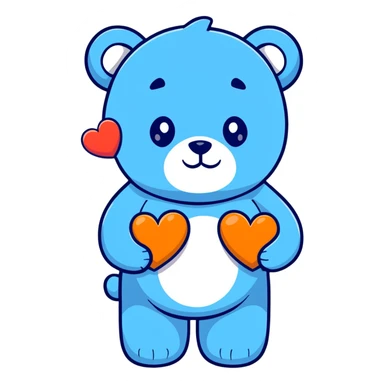 blue bear holding a heart sticker