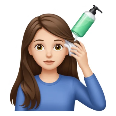 white long brunette hair girl with hazel eyes putting shampoo in sticker