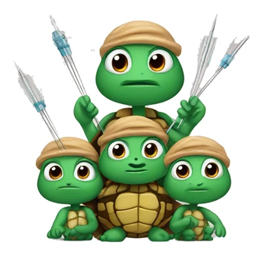 Family of doctor turtles holding needles sticker