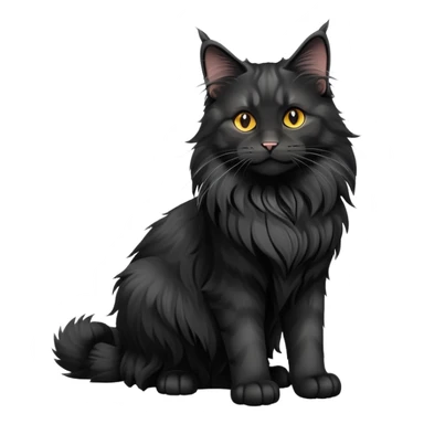 cinematic-black-maine-coon-cat-full-body-on all fours-emoji,-head-tilted-playfully-and-inquisitively,-sleek-solid black-fur,-simplified-yet-adorable-features,-highly-detailed,-glowing-with-a-warm,-friendly-glow -simplified-yet-realistic sticker