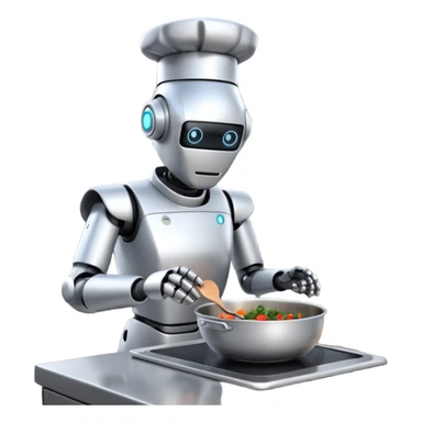 obot chef preparing a gourmet meal in a futuristic kitchen sticker