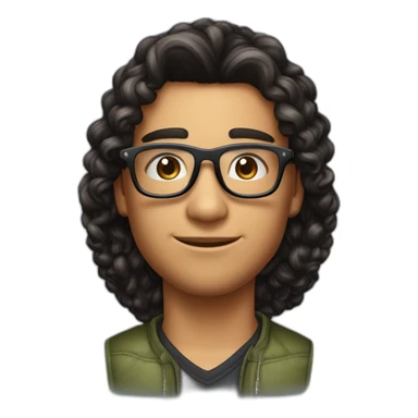 Beau jeune brun cheveux noir bouclé coupe dégradé avec une tortue met de lunette noir et grand de taille et musclé sticker