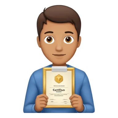 a guy holding a tcf certaficate sticker