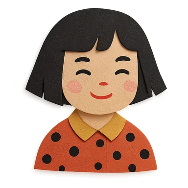 girl with black bob-cut hair, dotted coat, Chinese appearance sticker