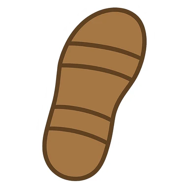 Edit the image to depict a sandal sole with two straps, minimal detail, viewed from the bottom and matching the angle of the reference image, in emoji style. sticker