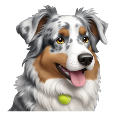 blue merle australian shepherd with tennis ball sticker