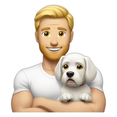 white man flexing with small white dog sticker
