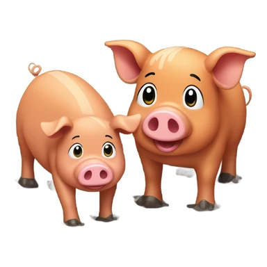 Brown pig and orange pig playing in mud sticker