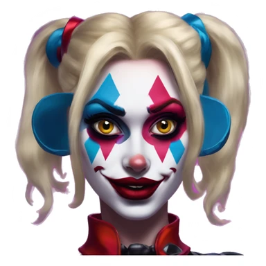 Synthwave Harley Quinn in Uncle Scrooge style, oil paint, mysterious eyes, intricate lips, masterpiece pose, beautiful, desirable, logical sticker