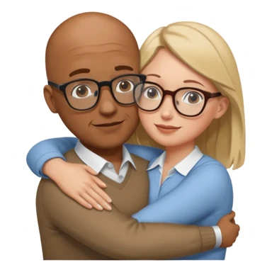 Brown bald Man and white woman wearing glasses  hug love sticker