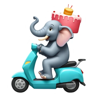 Elephant on e-scooter delivering a cake sticker