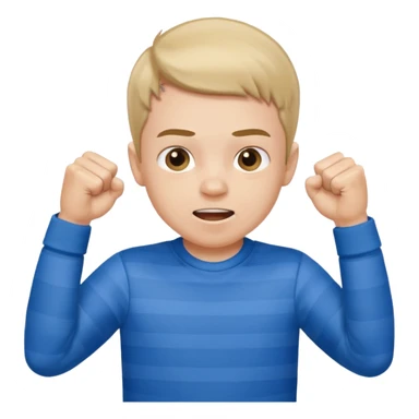 A boy with stripes across his cheeks, raising his fists in excitement. sticker