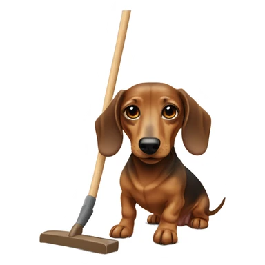 Dachshund dog sweeping the floor ￼ sticker